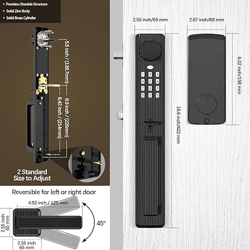 Miniatura 2 de ZEVAWAY Cerradura de puerta con teclado electrónico sin llave con asa, negro mate, entrada de puerta delantera