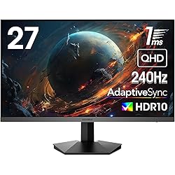 KOORUI 27 Pulgadas Gaming Monitor, 240Hz, QHD 2560 x 1440p, 1ms, HDR10, DCI-P3 del 90%, Adaptive Sync, Compatible con VESA 75 * 75mm, Negro