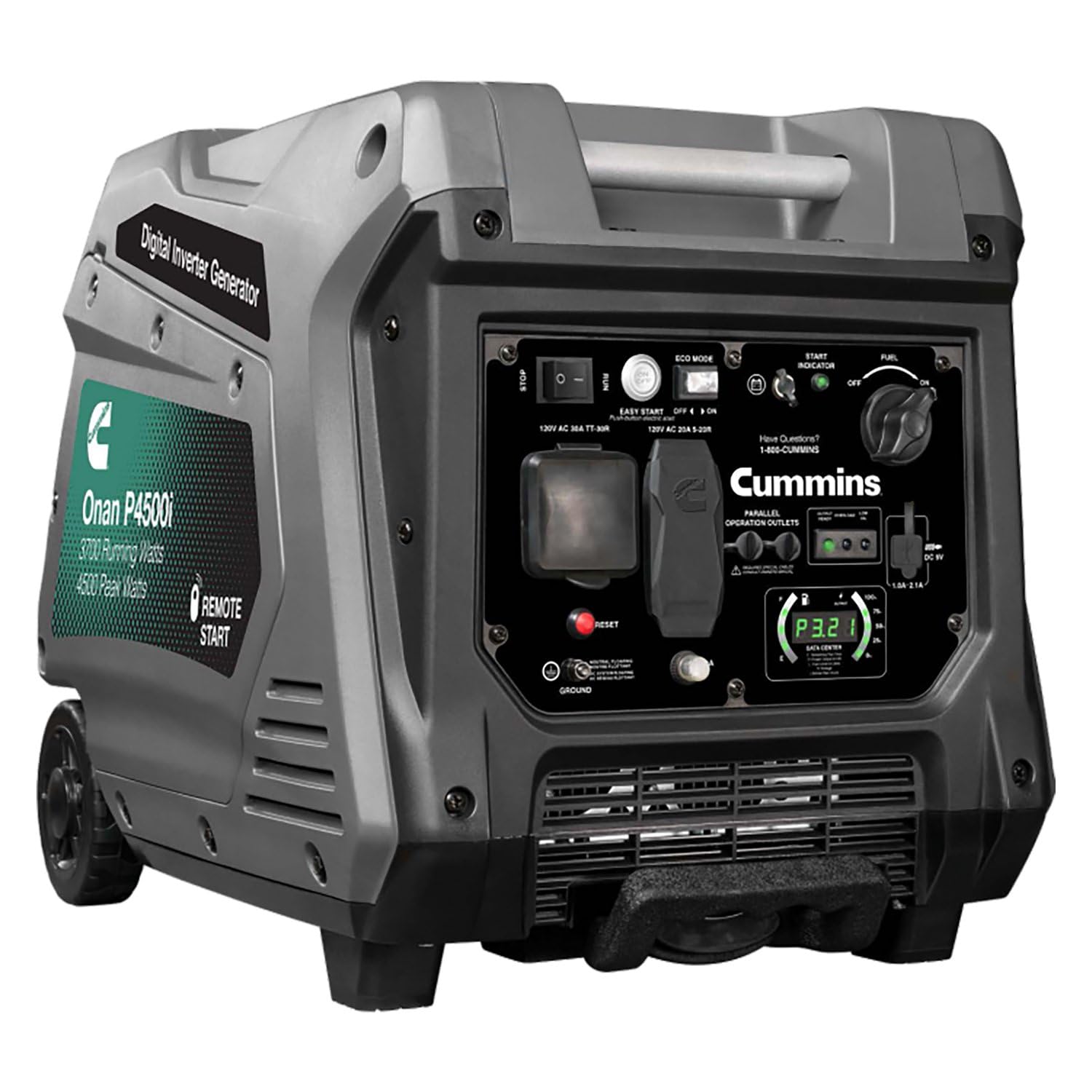 CumminsOnan P4500I Portable Inverter Generator, Power Inverter Dual 5V USB Ports for Mobile Charging, Gas Powered for Backup Home Use, RV & Camping - 7.3 HP 224cc OHV 4-Stroke Engine W/Remote Start