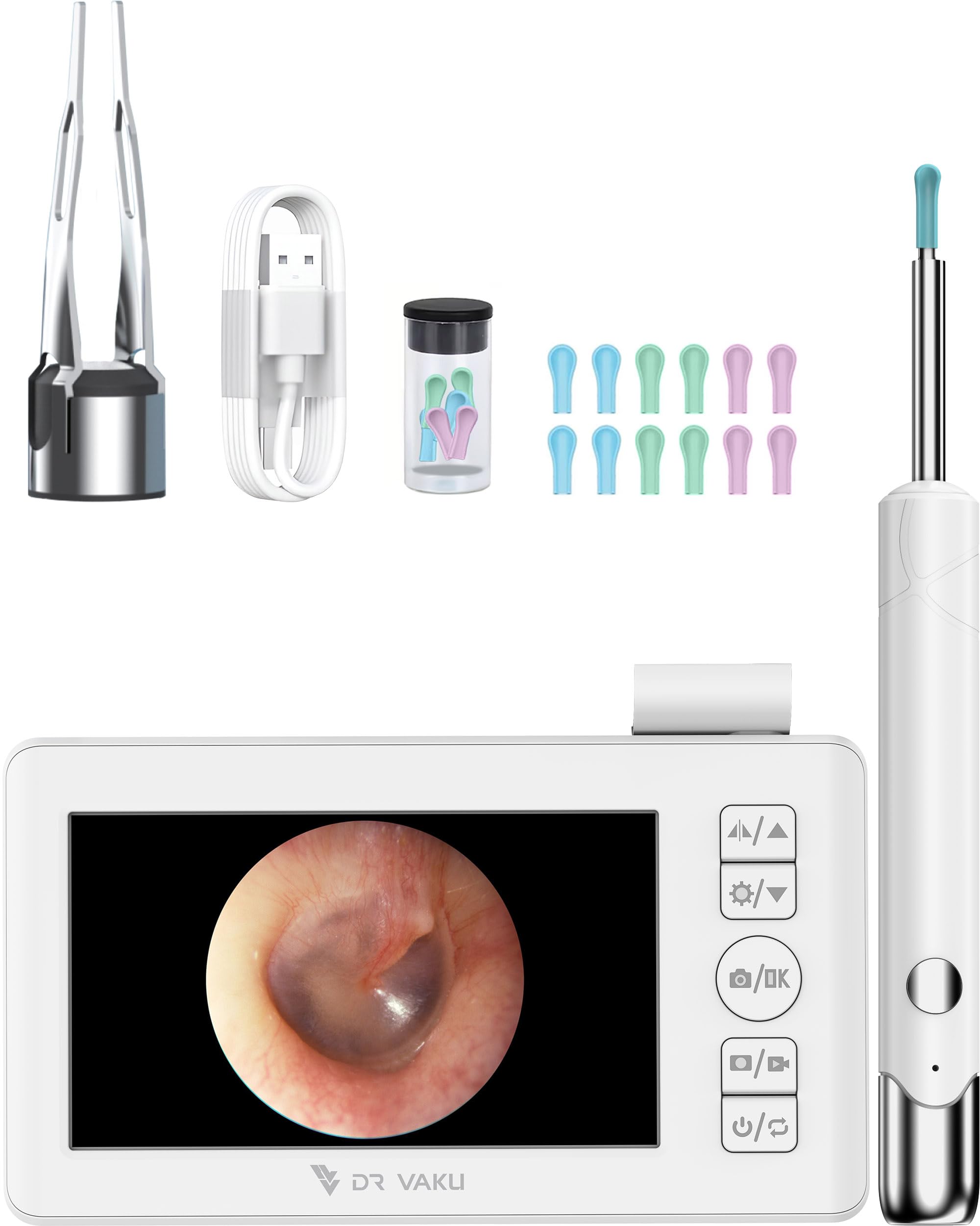 DR VAKU® ENTSIGHT Pro Digital Otoscope Smart Ear Cleaner Inspection Kit with Wireless Display Screen HD Camera 6 LED Lights for Nose, Throat, Dental, Skin Video Recording Monitor + 13 Silicone Tips Free- White-image-30