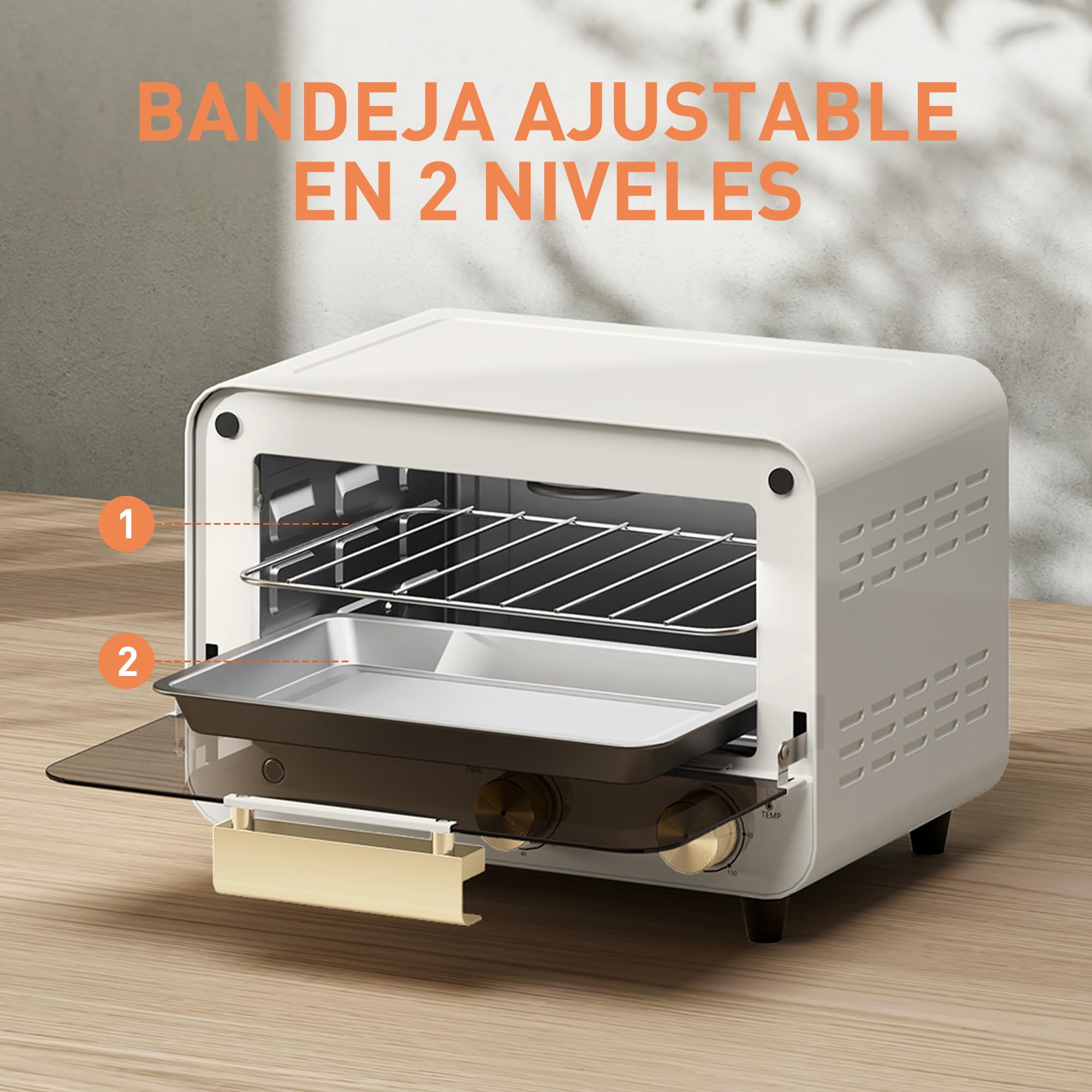 HOMCOM Horno Eléctrico de Sobremesa 12L 750W Temporizador Temperatura Ajustable 230℃ Blanco