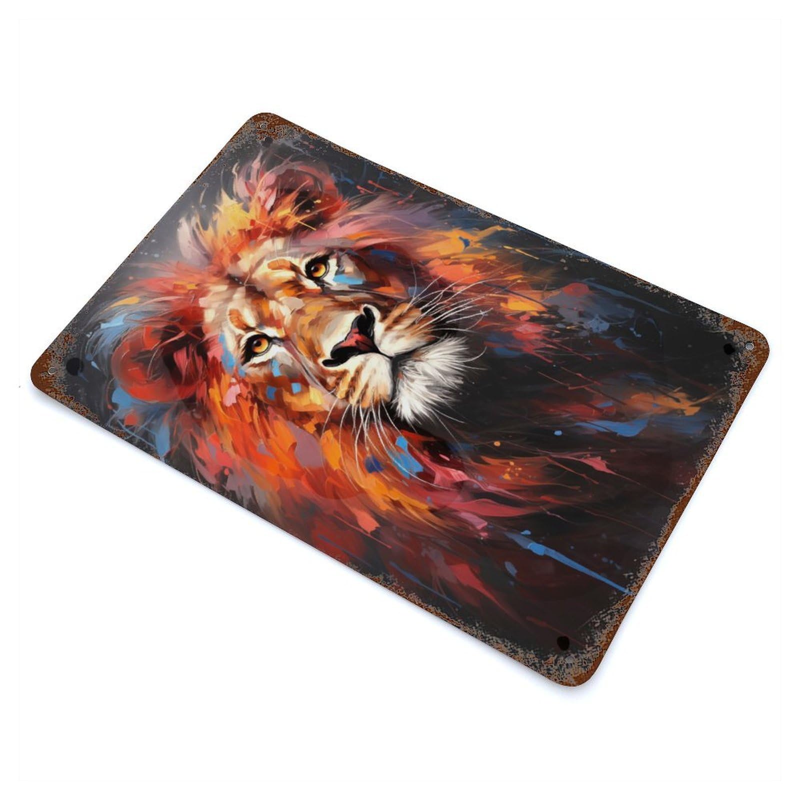 Distressed Metal Wall Sign The Wakeful Lion 11.8"x7.9", Vintage Wall Decor for Cafe, Home Bar And Lounge Decor