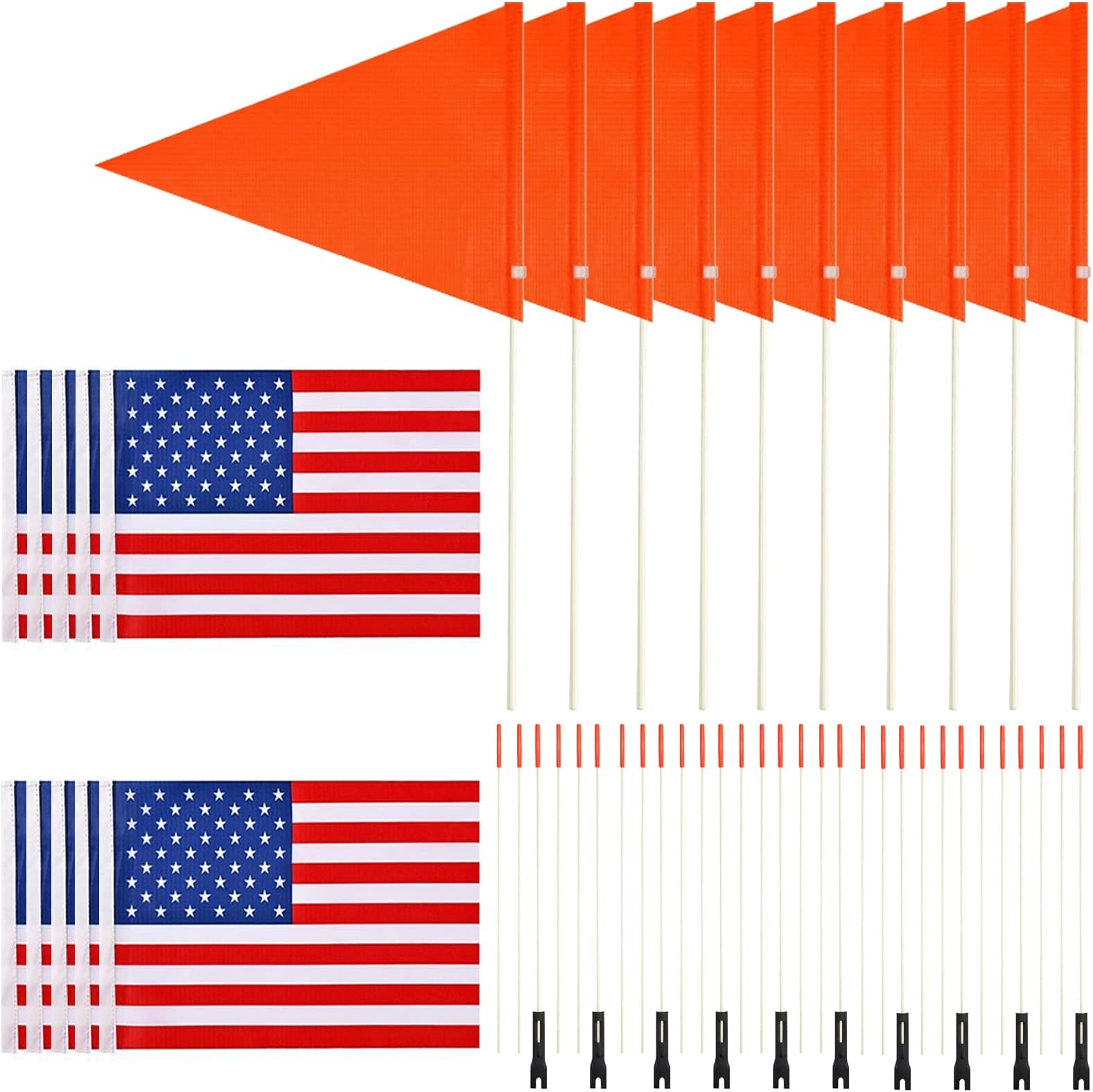 Uelfbaby 10 Pcs Upgraded Bike Flags with Pole 6 Feet High Visibility Orange Flags with Heavy Duty Fiberglass Flag Pole, Orange Flag and American Flag
