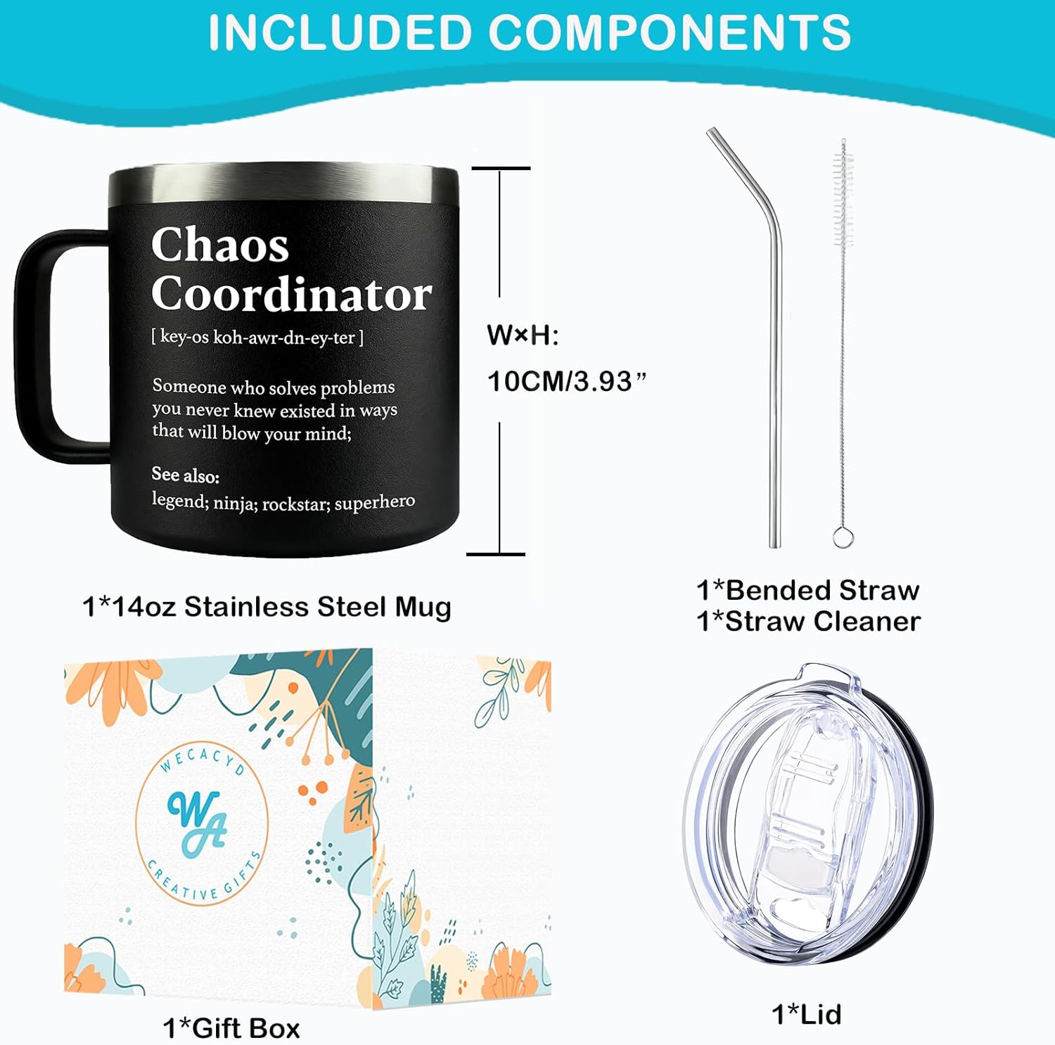 WECACYD Thank You Gifts for Women - 14oz Black Chaos Coordinator Coffee Mug - Galentine Valentine Gifts for Friend, Employee Appreciation Gift for Coworker Boss Manager Teacher Office Nurse - Image 4