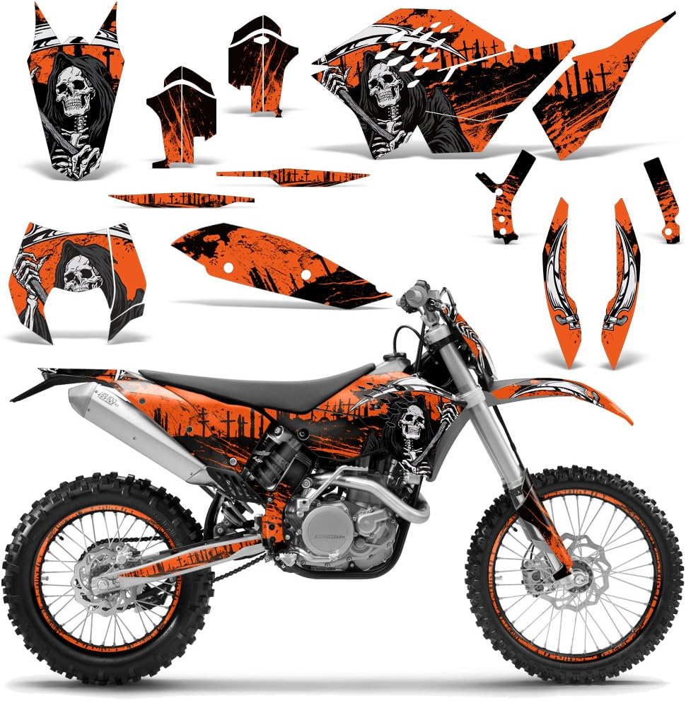 MX Dirt Bike Graphics kit Sticker Decal Compatible with KTM SX XCR-W XCF-W EXC XC-W 2007-2011 - Reaper V2 Orange