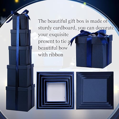 Vista 60 de Cholemy 5 cajas de regalo para Navidad con tapa y cinta, cajas de anidación cuadradas de tamaño mixto, cajas de envoltura de regalo, cajas 5
