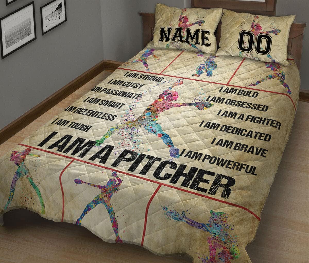 Personalized Baseball Quilt Set, Softball Baseball Girl I Am Pitcher Quilt Blanket with Pillowcases, Quilt Bedding Set MLANH0003