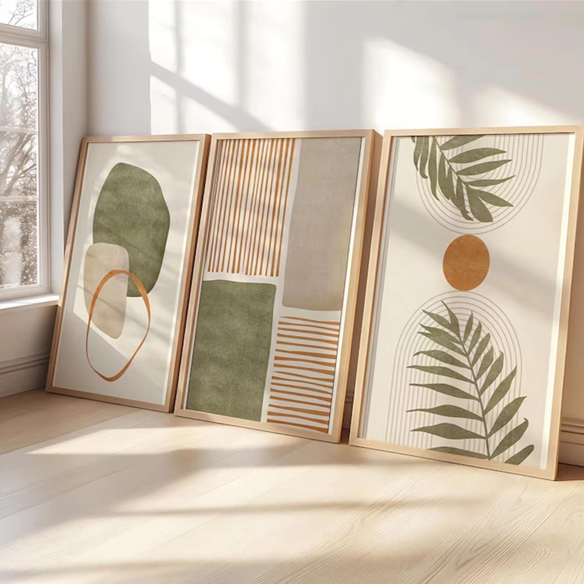 DFZEWKI Modern Boho Leaves Abstract Shape Illustrations Wall Art Print Canvas Painting Poster Picture For Living Room Home(30x40cm(12x16in) x3/No frame)