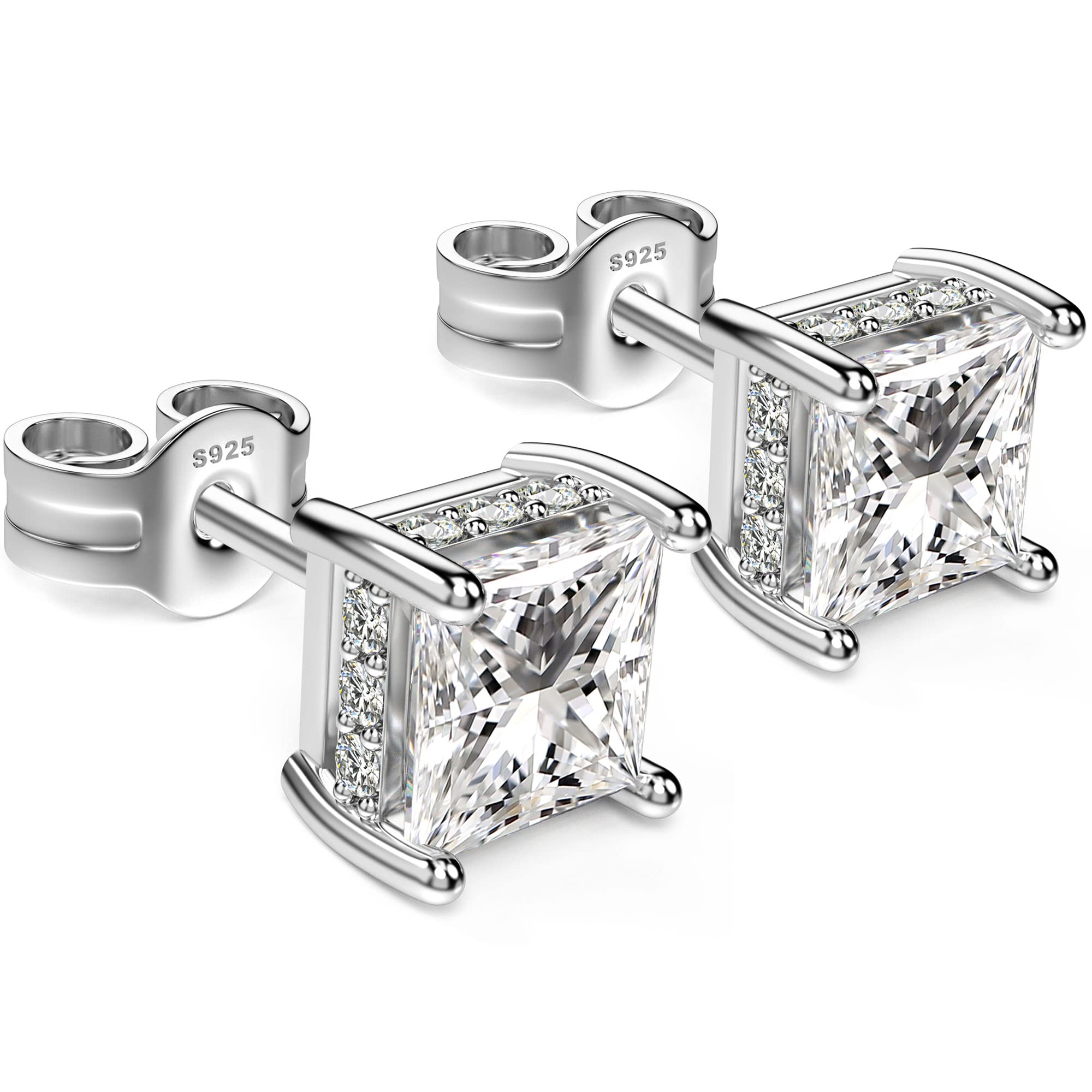 Princess Cut Cubic Zirconia Diamond Stud Earrings for Men
