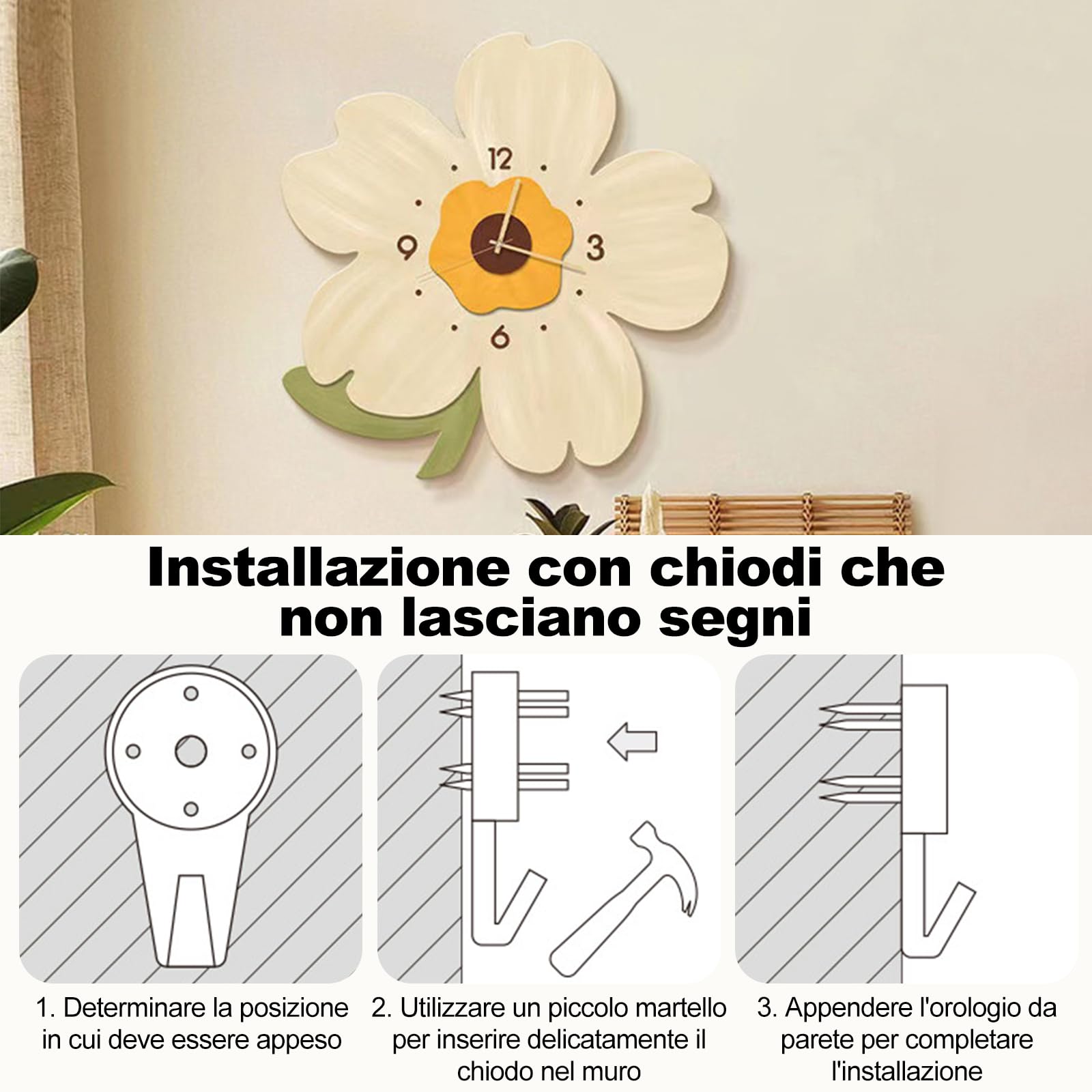 Ergocar Orologio Da Parete, Orologio Da Parete Decorativo Artistico a Led, Orologio Moderno Da Appendere a Fiori, Adatto Per Soggiorno, Camera Da Letto, Studio, Ufficio