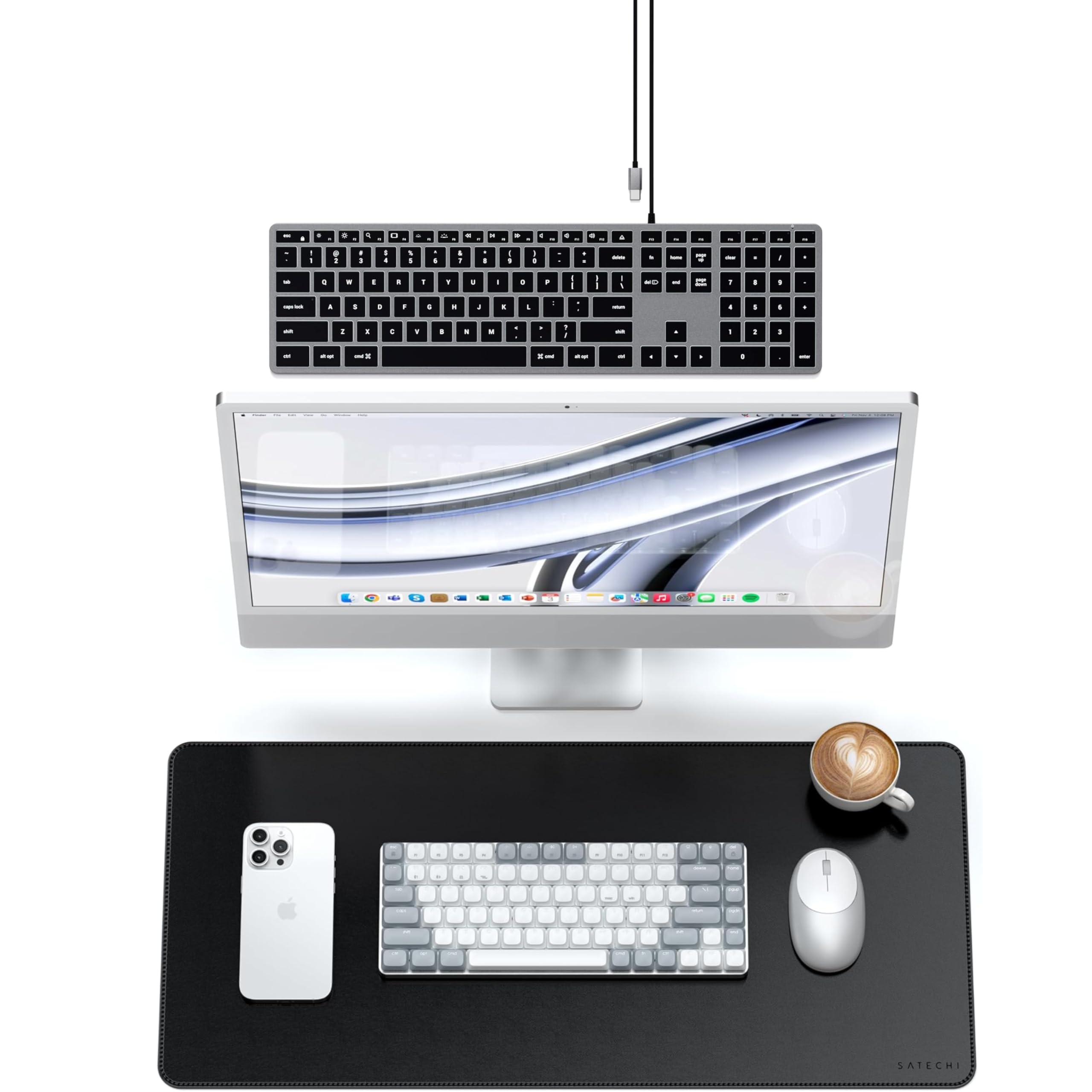 Satechi Schreibtischunterlage PU und Slim W3 USB C Tastatur US QWERTY Bundle