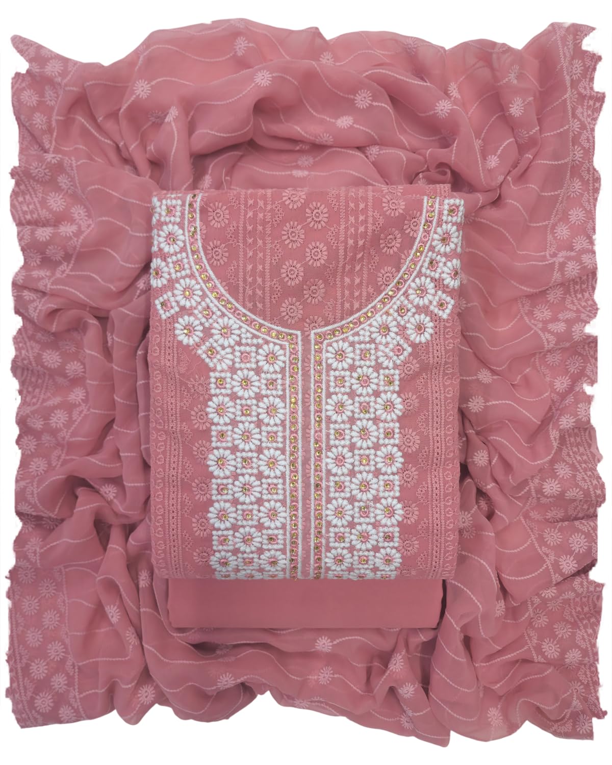 sun fashion and lifestyle Georgette Chikankari Embroidered Unstitched Fabric Set - Salwar Suit With Dupatta | Unstitched Dress Material for Women | Churidar Dress Material with Dupatta (TBD252)-picture-45