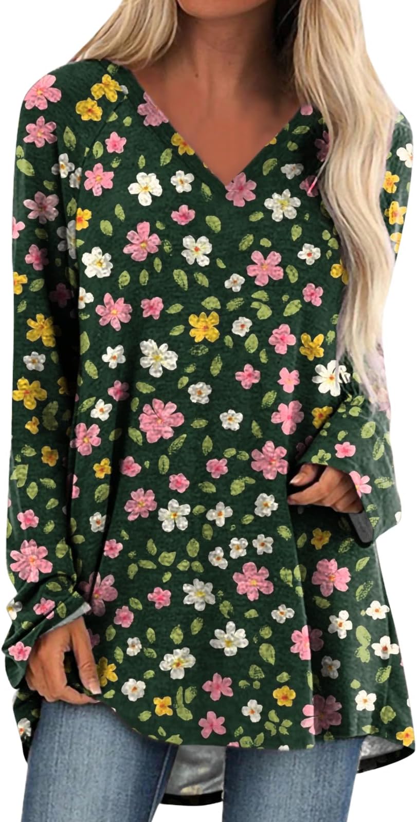 - Summer Tops for Women Trendy Long Sleeve Shirts V Neck Casual Fashion Clothes Boho Beach Vacation Graphic Tees