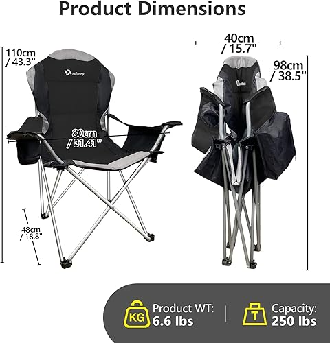 Miniatura 2 de aofunny Silla de campamento, sillas acolchadas para adultos con bolsillo más fresco y soporte para tazas, silla plegable portátil con bolsa de