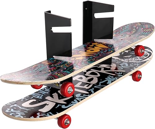 Miniatura 6 de Estante de exhibición para colgar en la pared, 3 capas de monopatín, soporte para colgar en la pared, soporte de carga para patineta, diseño