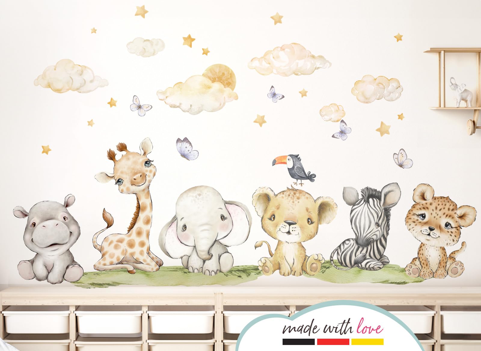 Little Deco DL957-5 - Pegatinas Pared, Adhesivo Decorativo, Diseño de Animales de Safari