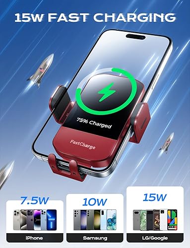 Miniatura 30 de CHGeek Cargador de coche inalámbrico, carga rápida de 15 W, soporte de teléfono para iPhone 15 14 13 12 11 Pro Max Xs, Samsung Galaxy S25 Ultra S24