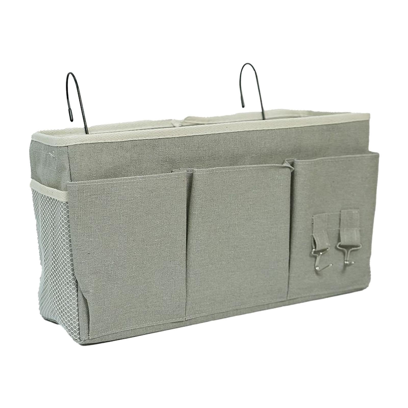 Qianly Bedside Organizer Bett Hängekorb Aufbewahrungstasche Organizer Stoff Leinen mit Taschen Funktion für Studentenwohnheim Schlafbereich Büro Zuhause, Grau