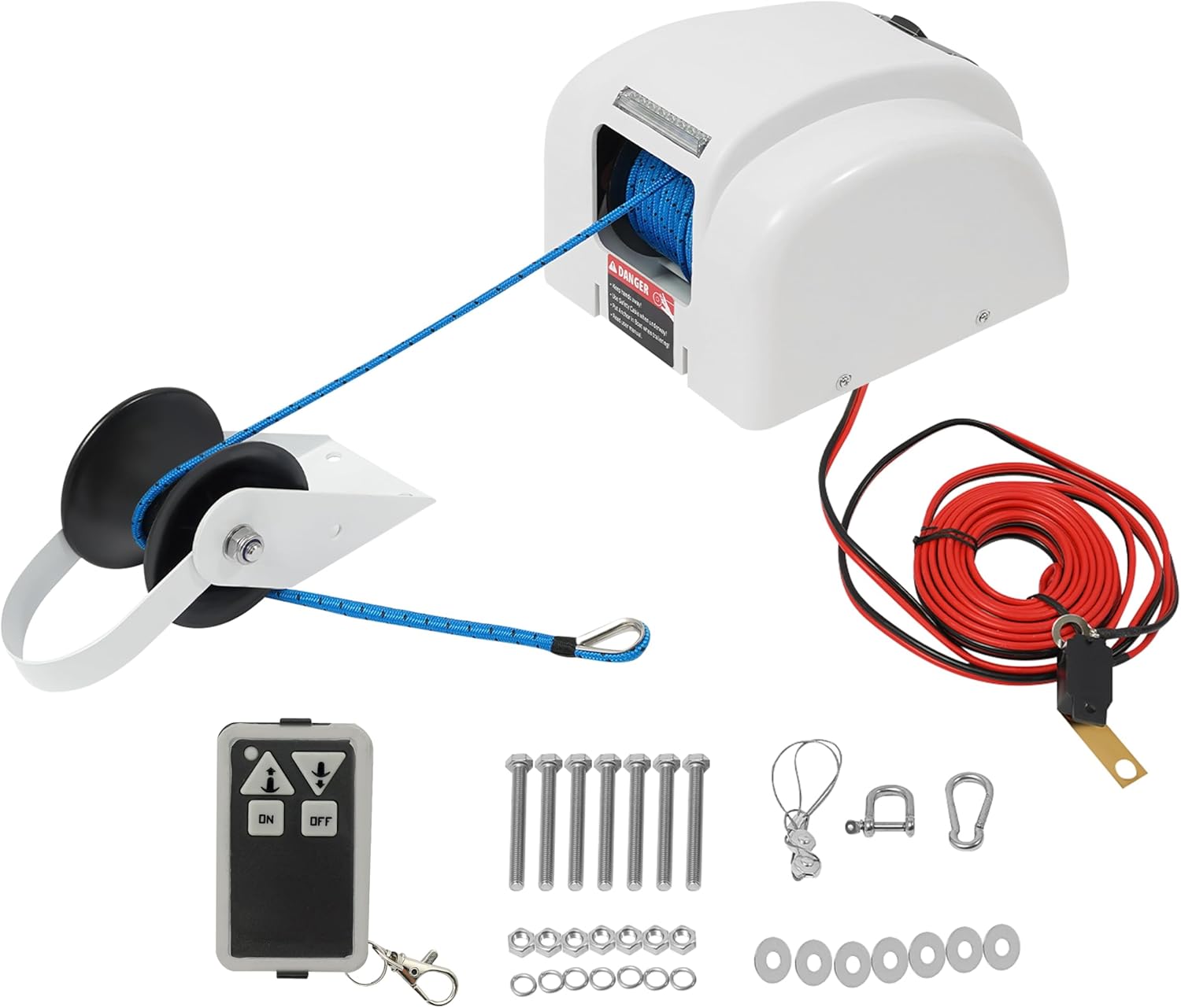 Electric Anchor Winch, 45 LBS Electric Anchor Winch for Boat 12 Volt Motor Towing Winches Boat Winch with Wireless Remote Control and 100FT Anchor Rope, Rope Strength 700 LBS