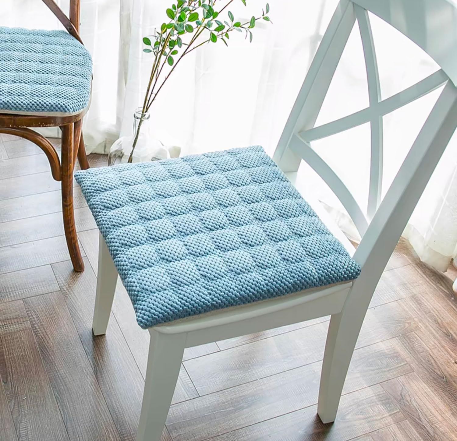 MGEMJMJ Chair Cushions With Ties, Chair Pad For Kitchen Chair With Removable Cover, Non Slip Seat Cushions For Dining Chair, Durable Chair Pads Washable(Size:40x40cm(16x16inch),Color:light blue)