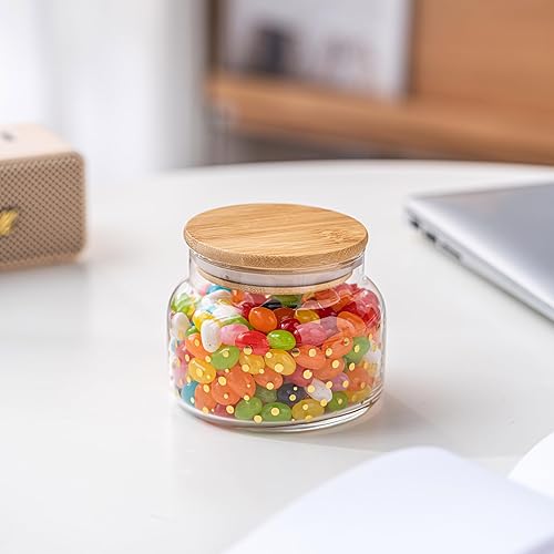 Miniatura 6 de KEKEHOME Plato de cristal para dulces con tapa de bambú, pequeño tarro decorativo para galletas, contenedor de almacenamiento transparente para el