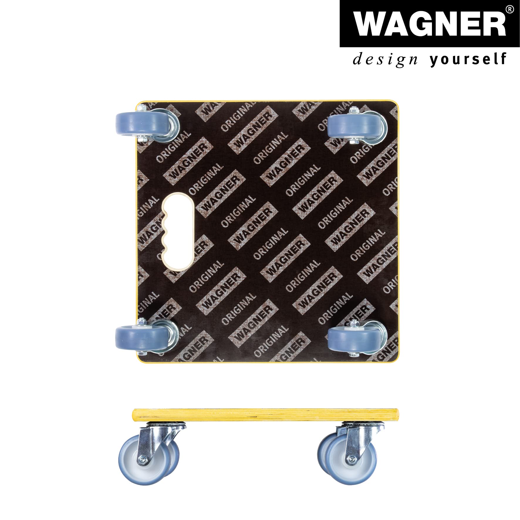 WAGNER Transportroller Transporthilfe 1340 I Schichtholz mit Grip I 38 x 38 x 11 cm, Tragkraft 300 kg I Möbelroller für Umzug I Rollbrett Softrollen I Schwerlastrollbrett Tragegriff I FSC®I Made in DE
