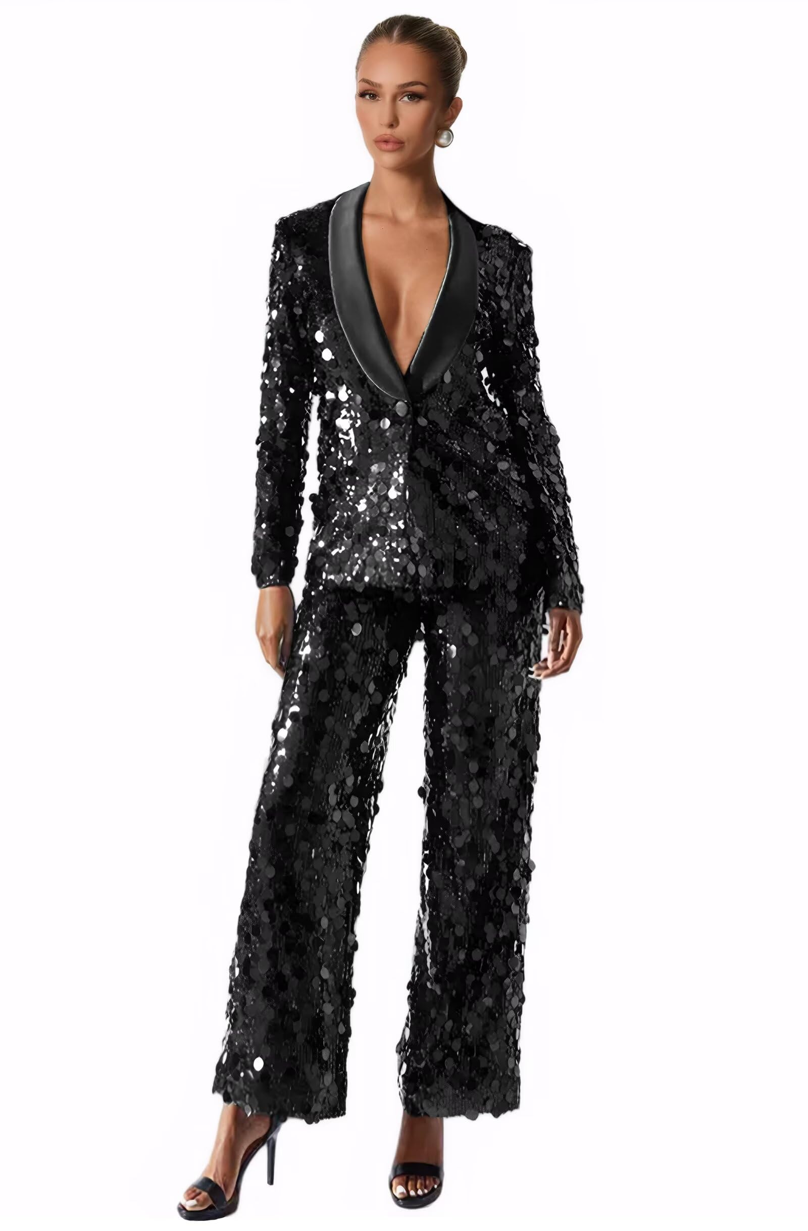 Sequin Suits for Women 2 Piece Sparkly Women Pant Suit Sexy Night Shiny Womens Suit Glitter Womens Suits