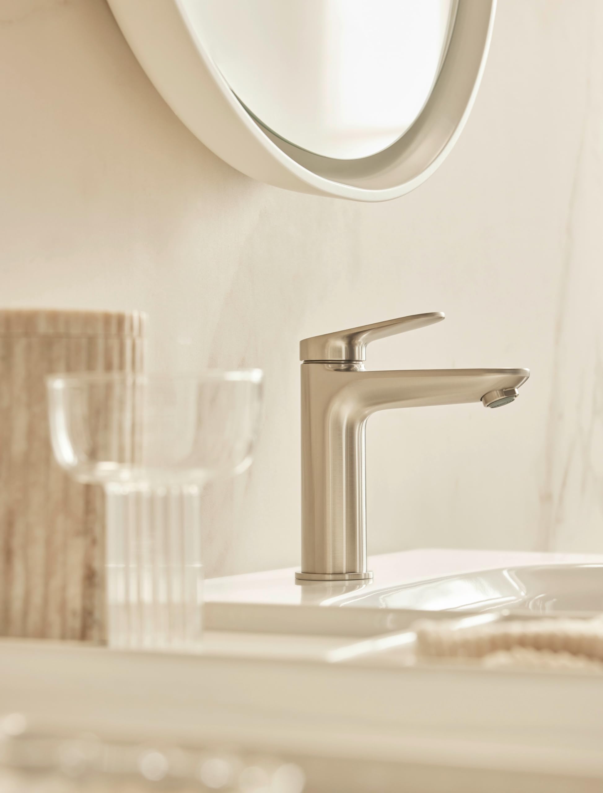 Duravit Wave bateria umywalkowa, rozmiar M (wysokość wylewki 111 mm), kran łazienkowy z zestawem odpływowym z drążkiem pociągowym, armatura umywalkowa, stal nierdzewna szczotkowana