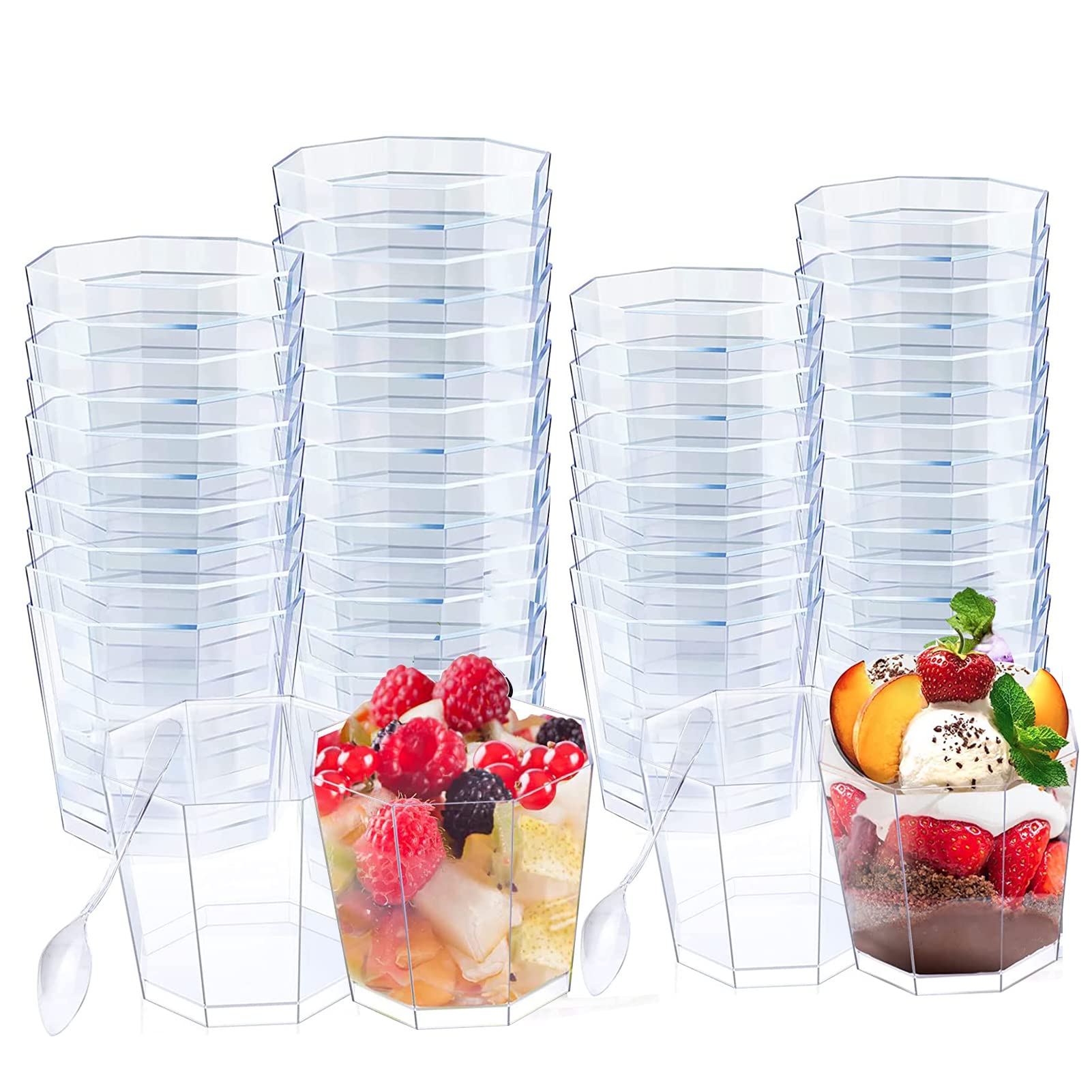100 Tazze Dessert Quadrate Trasparenti 240 Ml - Riutilizzabili In Plastica Alimentare Per Mousse, Antipasti, Matrimoni - 2