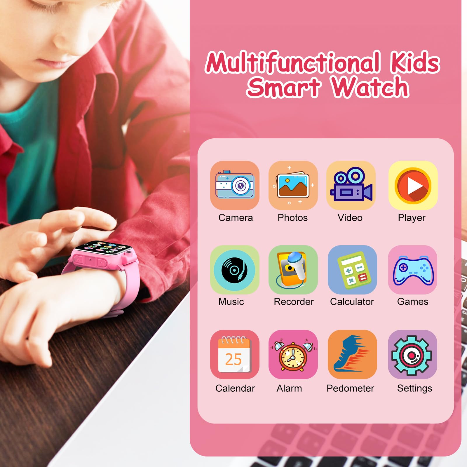 Umblue Smartwatch per Bambini, Orologio Bambini con Contapassi, 26 Bambini Giochi, Telecamera, Musicale, Regali per bambini e giocattoli per bambini per ragazzi e ragazze dai 2 ai 13 anni