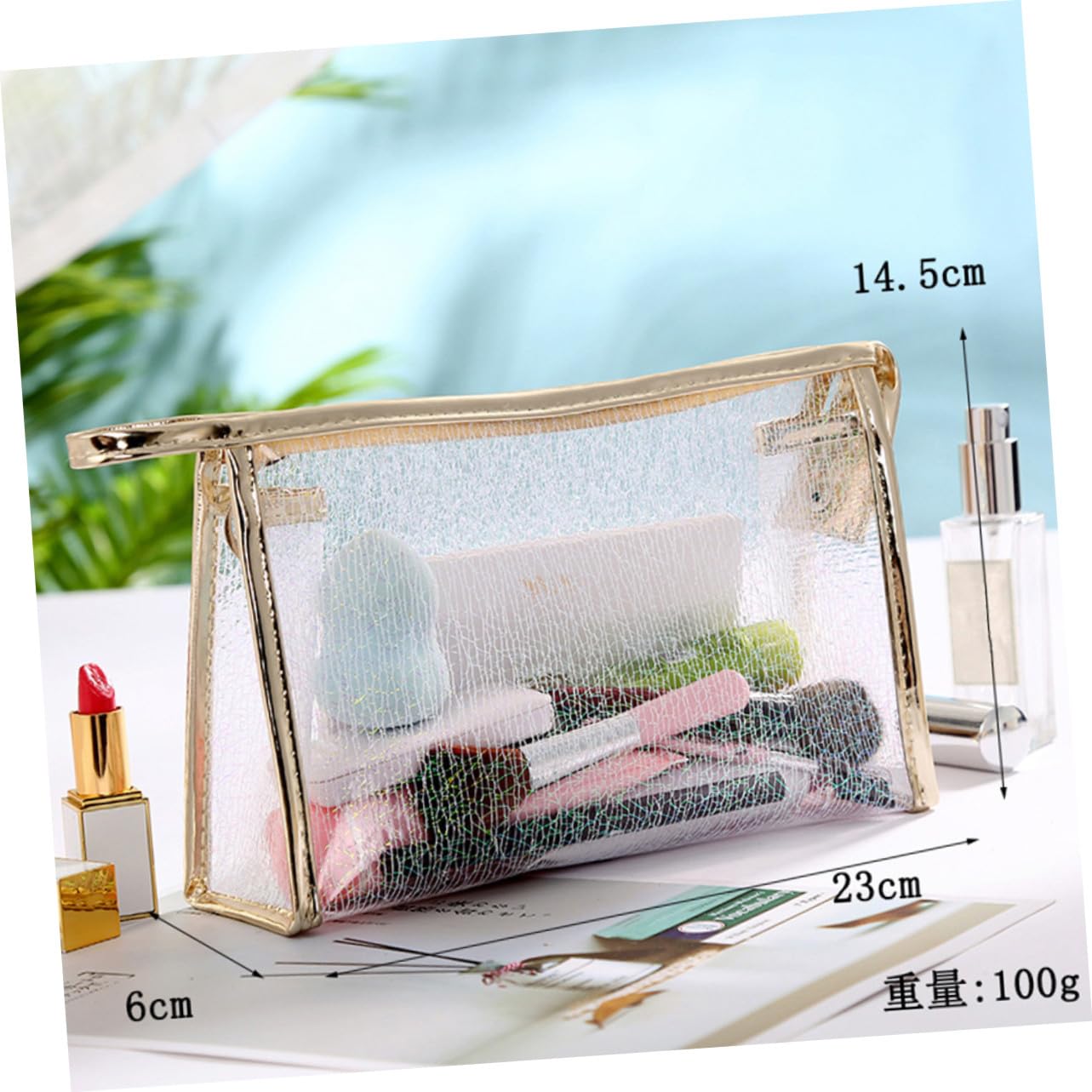 3 pezzi Pochette Trasparenti Tpu con Zip Organizer Beauty Case Viaggio Borsa Toilette Multifunzionale Portatile per Cosmetici e Toeletta Bianco Caffè Oro