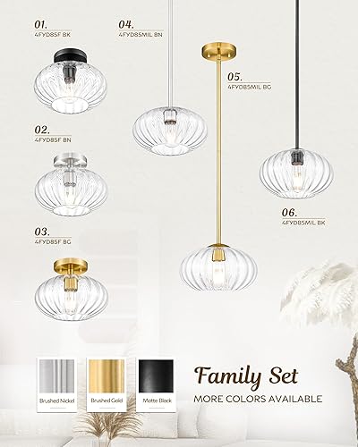 Miniatura 8 de FEMILA Lámpara colgante para isla de cocina, iluminación colgante de oro cepillado de 10.3 pulgadas, lámpara colgante de cristal de cúpula vintage