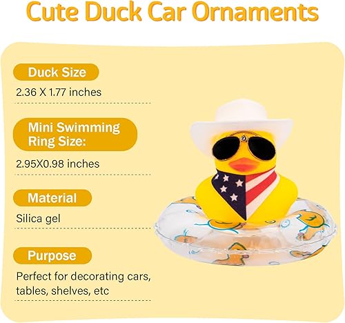 Miniatura 2 de wonuu Adornos de pato de goma para automóvil, accesorios de decoración de tablero de automóvil con mini anillo de natación, sombrero de vaquero y