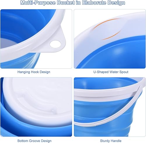 Miniatura 3 de PATIKIL Cubo plegable de 5 L, cubo de playa plegable portátil de plástico para exteriores, para camping, pesca, lavado de autos, color rosa