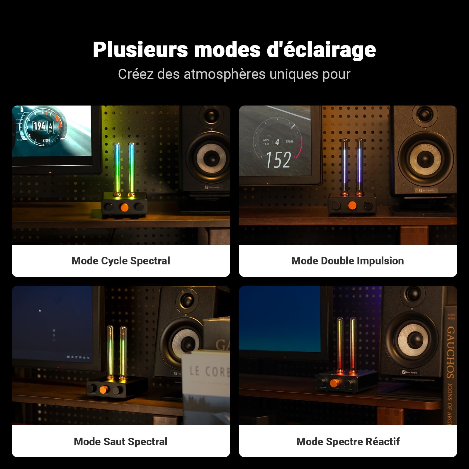 Fosi Audio Visualiseur de Musique, Analyseur de Spectre de Captation Sonore, éclairage d'ambiance RVB à Tube Vintage, Affichage du Volume du Microphone pour Système Stéréo Domestique et de Bureau
