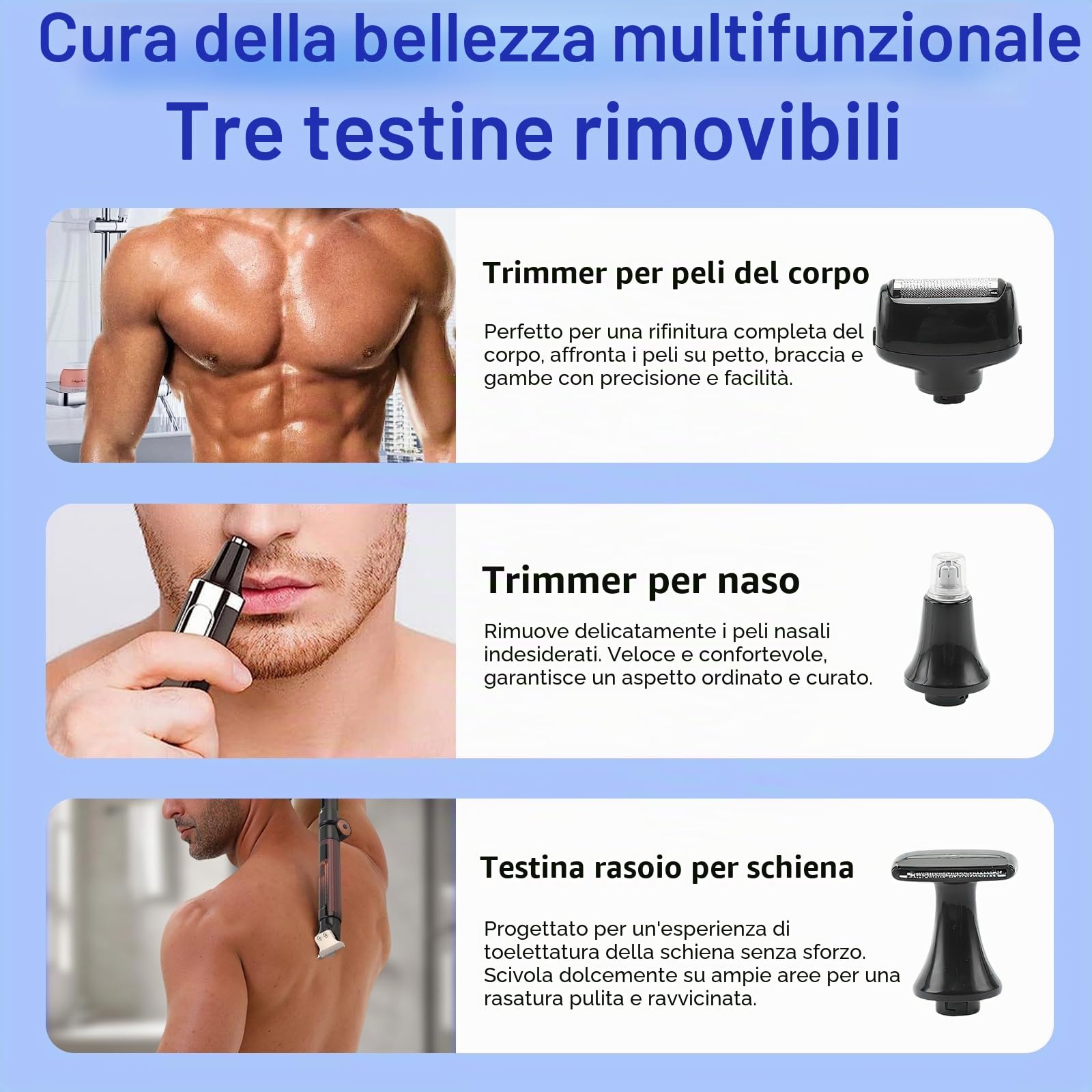 Rasoi da uomo 4 in 1 con manico di estensione | Rasoio elettrico senza fili impermeabile per capelli, barba, palla, inguine, peli pubici, rasatura liscia