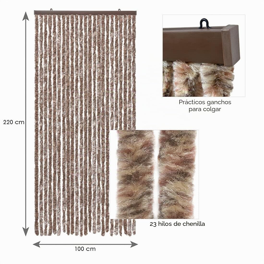 emmevi Cortina de chenilla para puerta, protector solar antimanchas, lavable, ajustable, Mod.Cortina de chenilla (5) 100 x 220