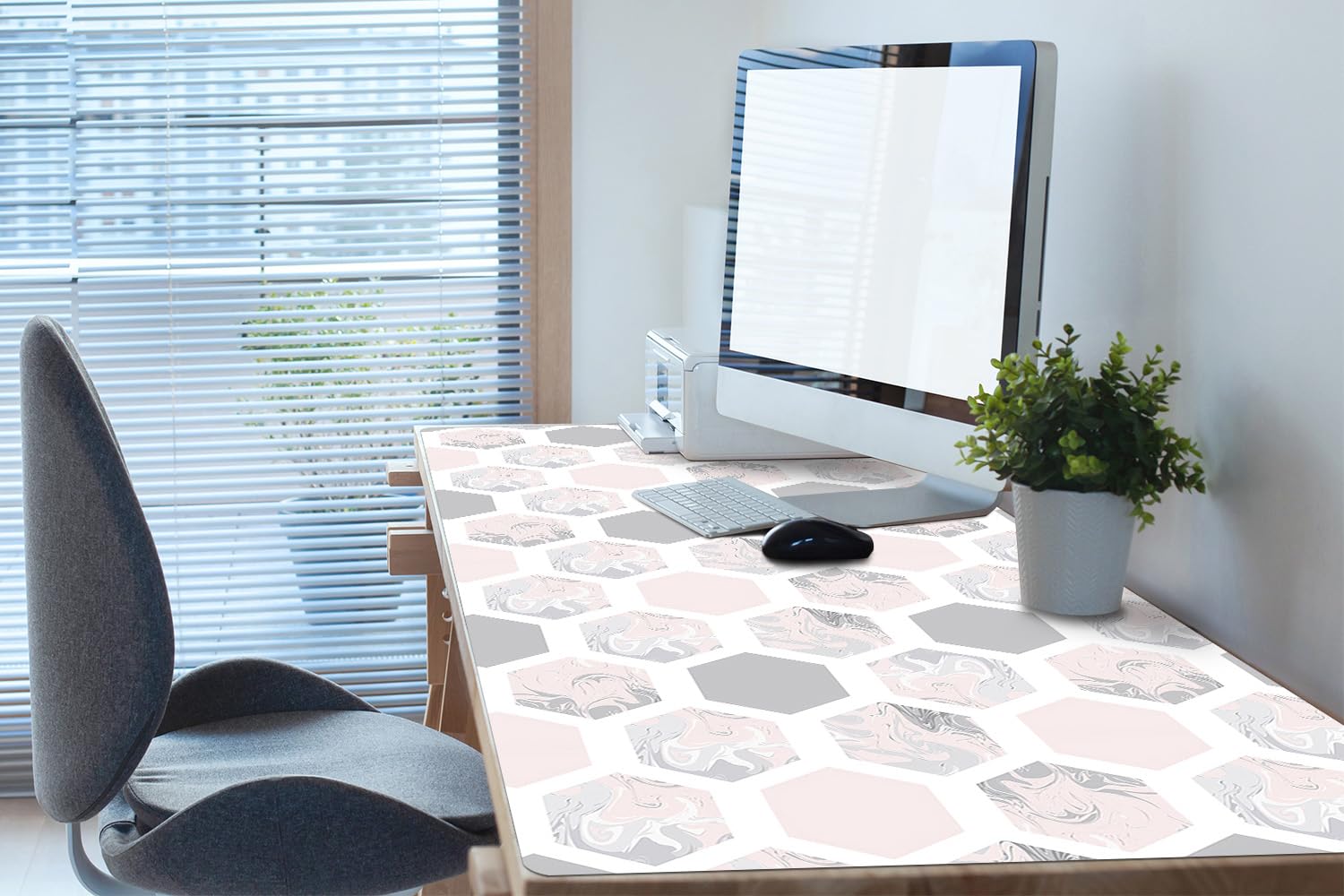 Tappetino da Scrivania 120x60 cm Protezione e Decorazione in Vinile PVC Antiscivolo Impermeabile Facile da Pulire Superficie Protettiva per Ufficio e Casa - Esagoni