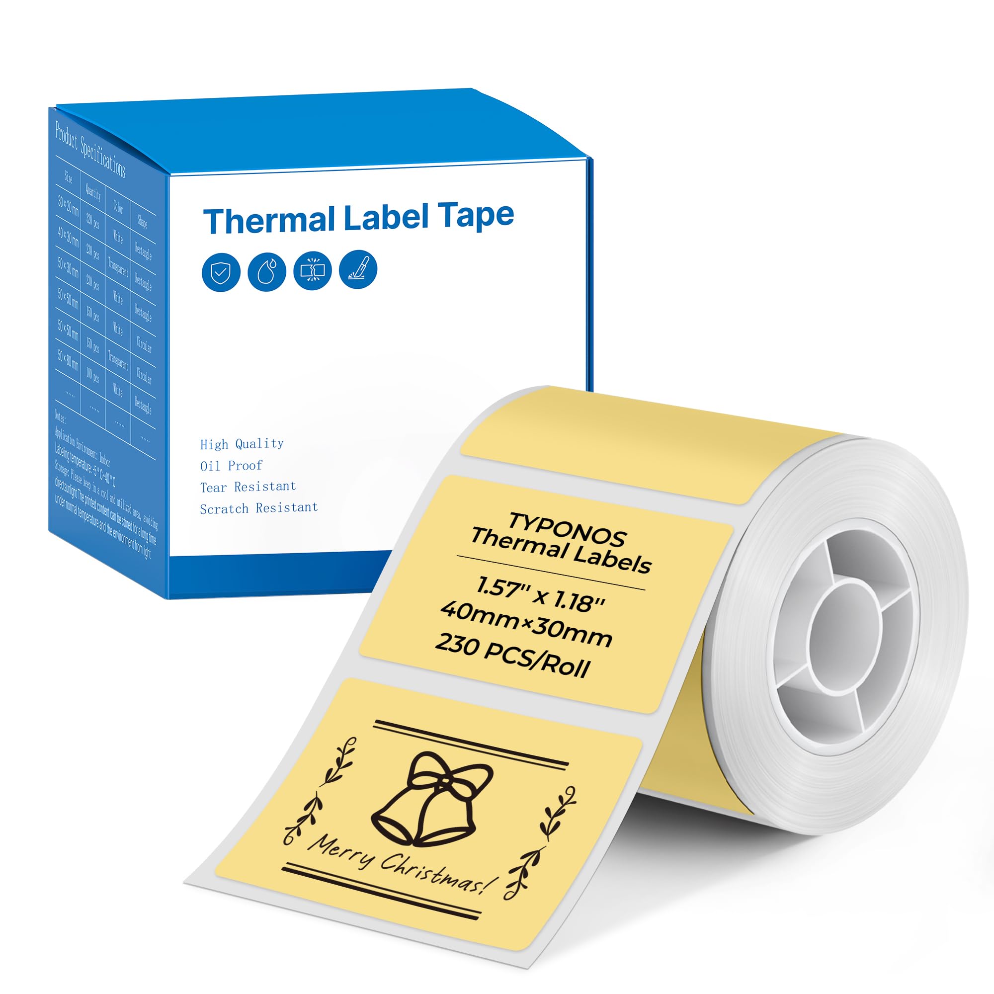 Thermal Labels for TYPONOS PM240 40x30mm Rectangle, 1 Roll, Yellow