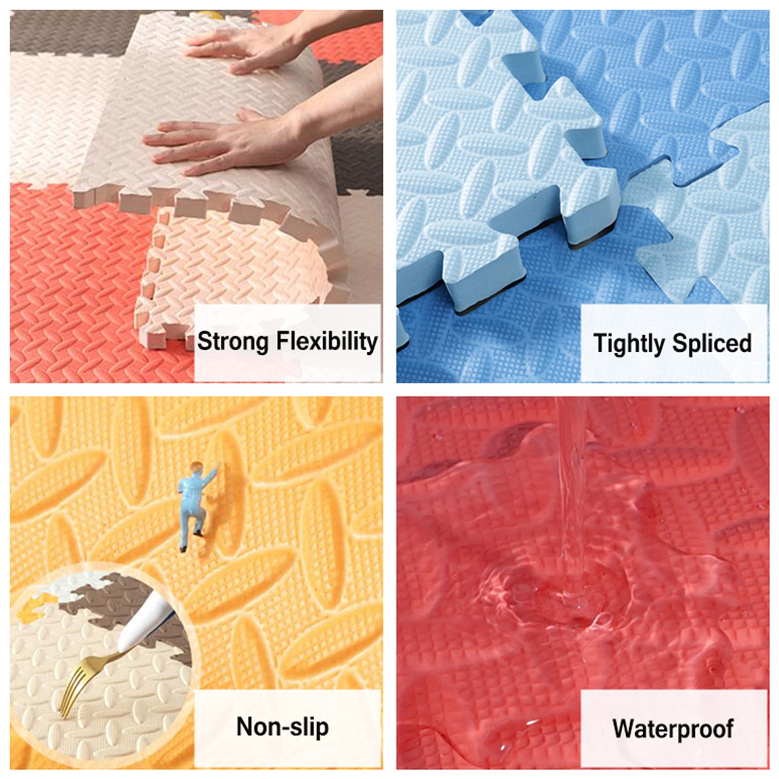 Kinder-Schaumstoff-Spielmatte 50X50cm/19,6" X19,6 Weiche Eva-Schaumstoff-Ineinandergreifende Matte 1,6 cm Dick Bunt Puzzle-Matte Für Kinderzimmer Wohnzimmer Fitnessstudio,White+Gray+Gray 1,10pcs