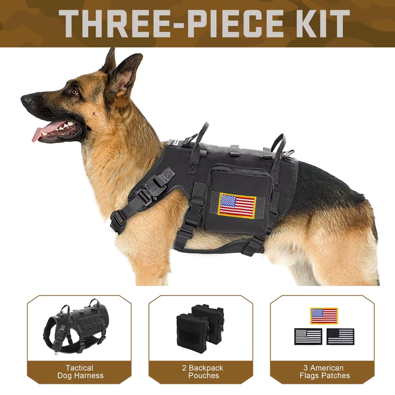 Forestpaw Dog Harness Medium Sized,Tactical Dog Harness with Handle,No Pull Military Style Service Dog Vest with Pockets Adjustable for Medium Dogs,Black,Chest 19.5-41.5" - image 2