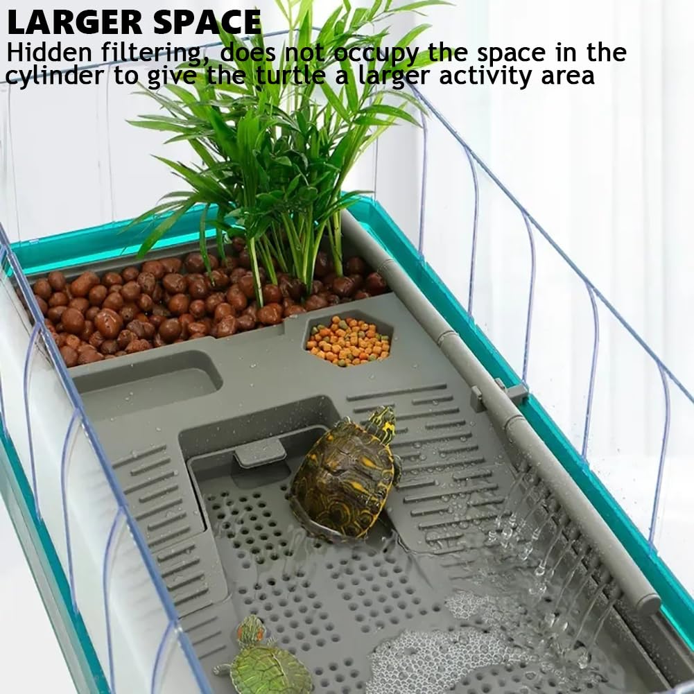 Acuario De Tanque De Tortuga, Caja De Alimentación para Tortugas, Plataforma De Acuario De Tortuga con Sistema De Ducha, Acuario De Hábitat De Reptiles,White m