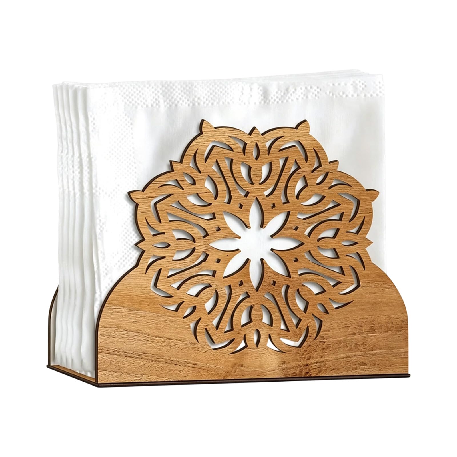 Mekalero Bucolic Themed Napkin Storage Holder Natural Wood Restaurant Tissue Container Hollow Carved Tissue Holder for Stylish Home Decor Hollow Carved