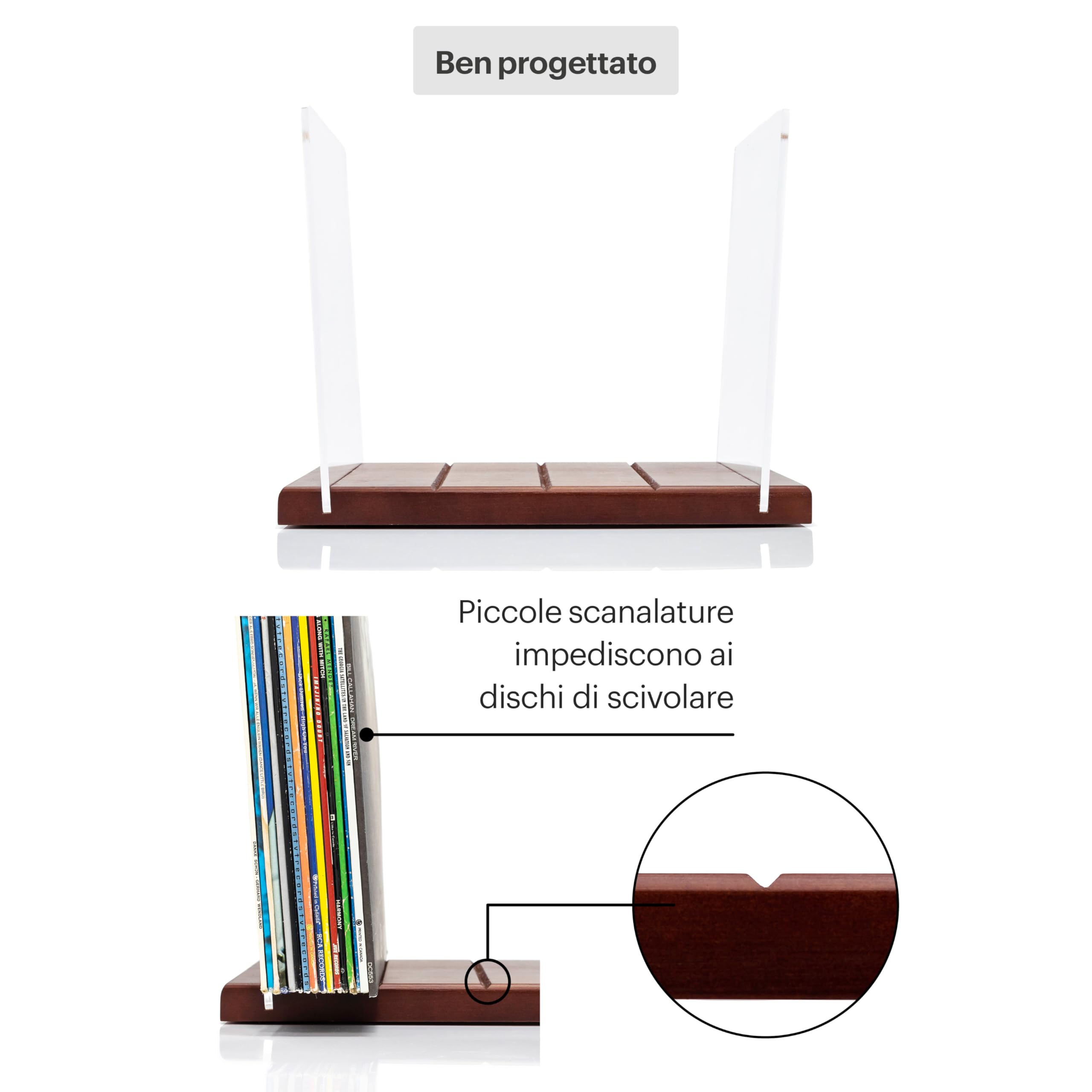 Portadischi In Vinile - Un Portadischi Dal Design Minimale - Capacità Di 60 Lp - Completa Qualsiasi Arredamento (Marrone)
