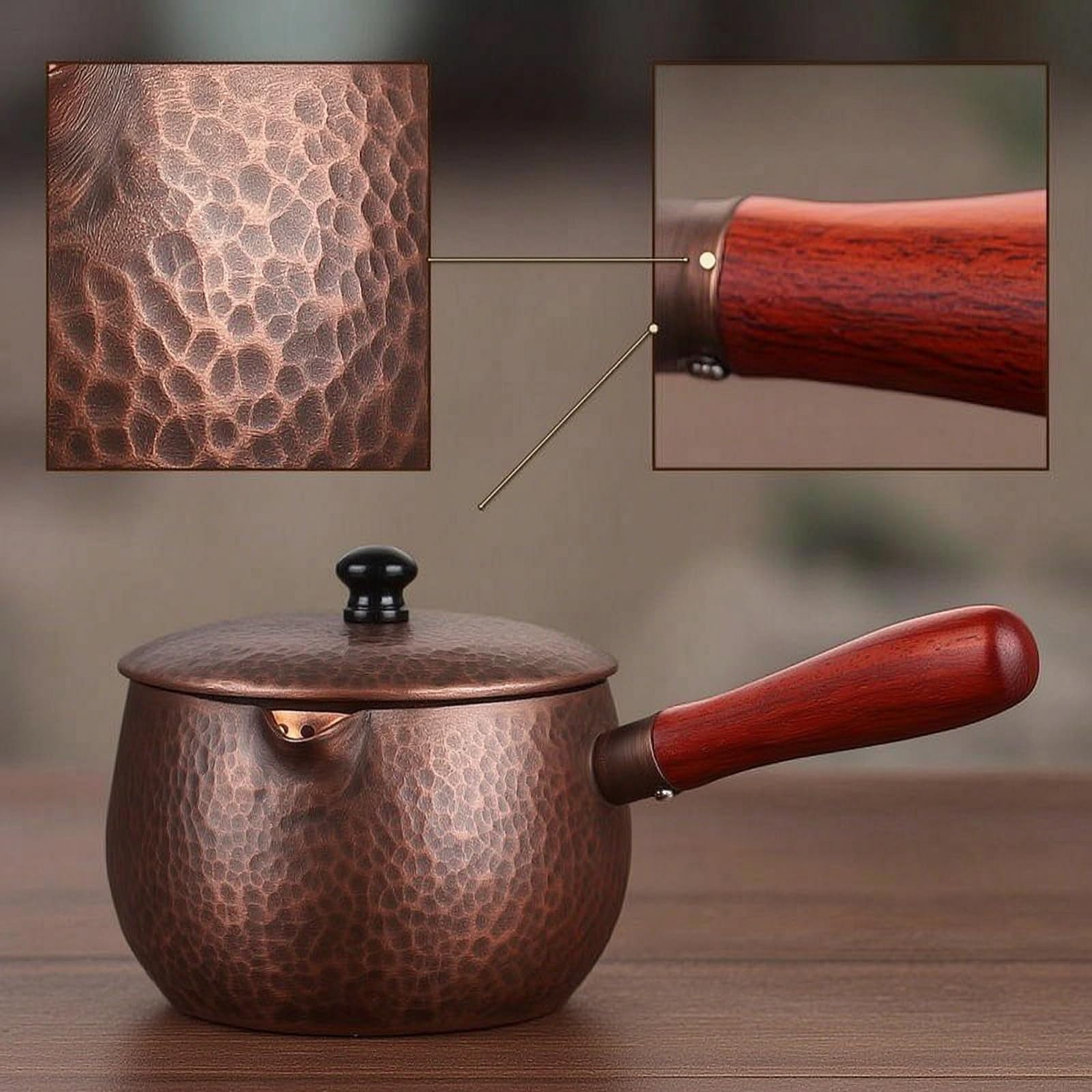 Tetera de Cobre Martillado Tetera Hervidor Jarra Caldera con Diseño Ergonómico y Textura Única para Colección de Té Vertido Eficiente y Limpio Adecuada para Hogar Aficionados al Té