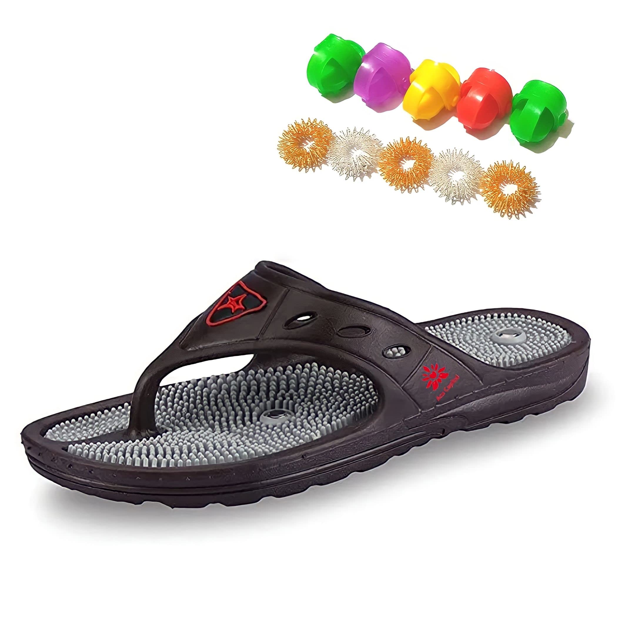 AcuCapital Accupressure and Magnetic Slippers Rings for Blood Circulation Foot Massager Slippers kit For Men and Women Black (6, BROWN) (B0C4JN7C8L) Amazon Price History, Amazon Price Tracker