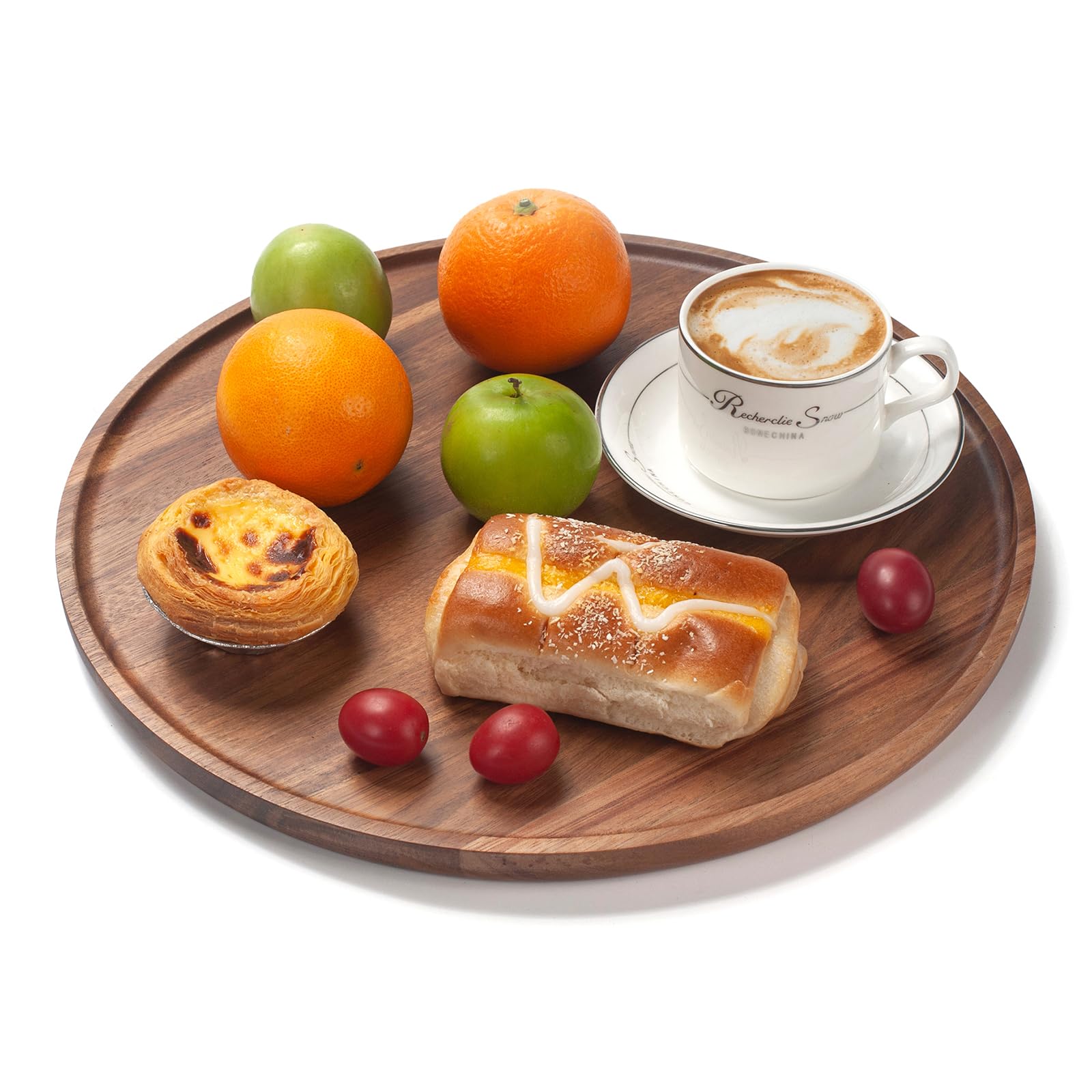 Tablett Rund aus Akazienholz, Serviertablett Holz, Charcuterie Brett, Dekorative Tablett für Couchtisch, Küche (35 x 35 x 2 cm)
