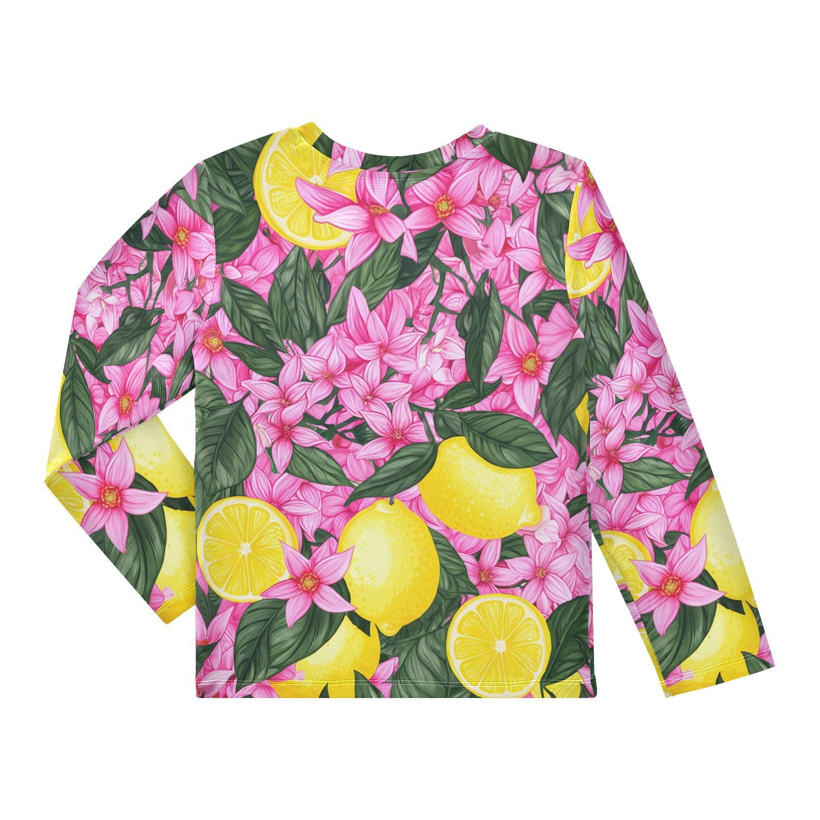 Lemon Flower Foliage Magenta Boy's Rash Guard Swim Shirt Long Sleeve Sun Shirt for Swimming Pool Beach UPF50+ 3T