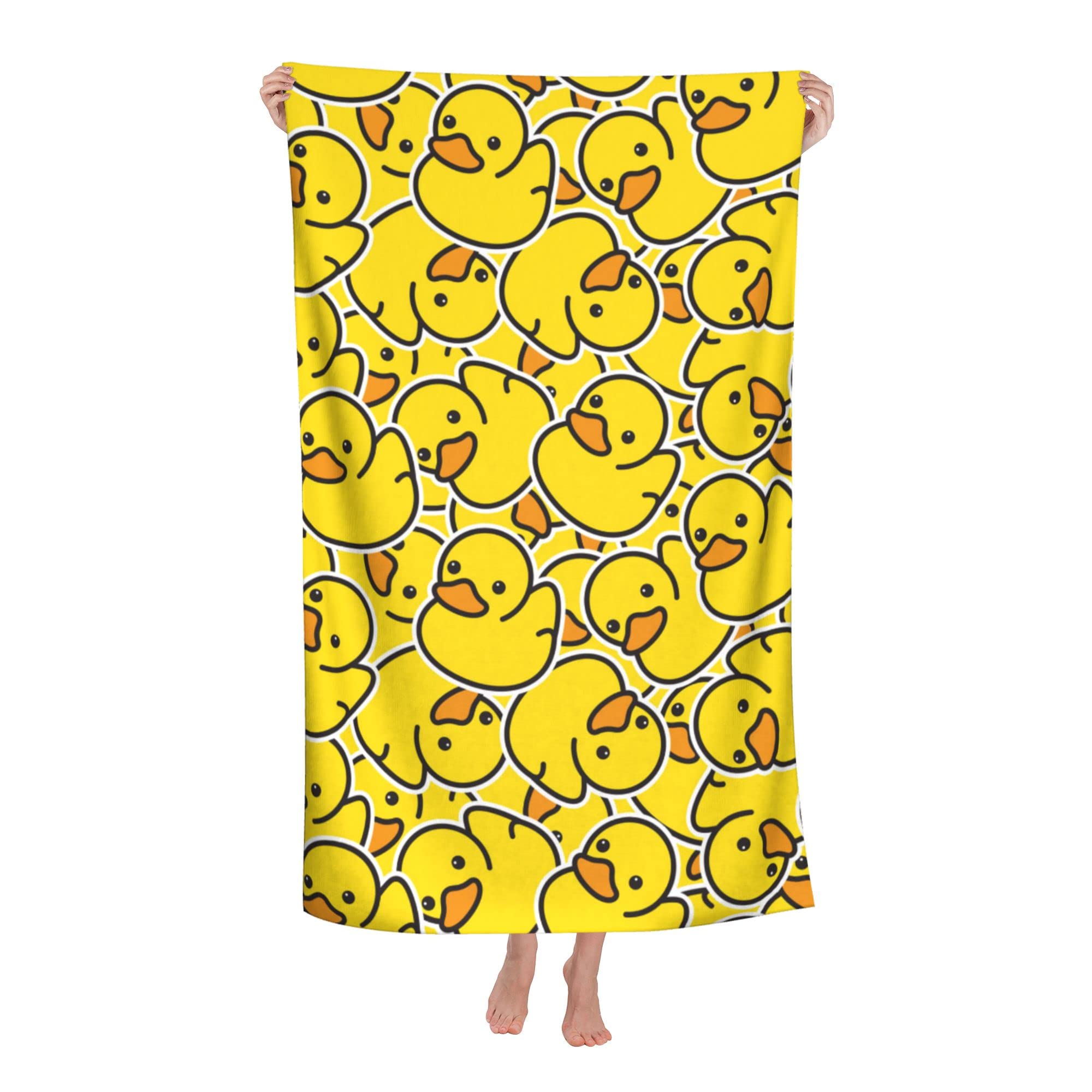 HUIANBPO Cute Rubber Ducky Pattern Microfiber Beach Towel 32x52inch,Large Bath Towels for Kids and Adults - Quick Dry Absorbent Sand Free Towel for