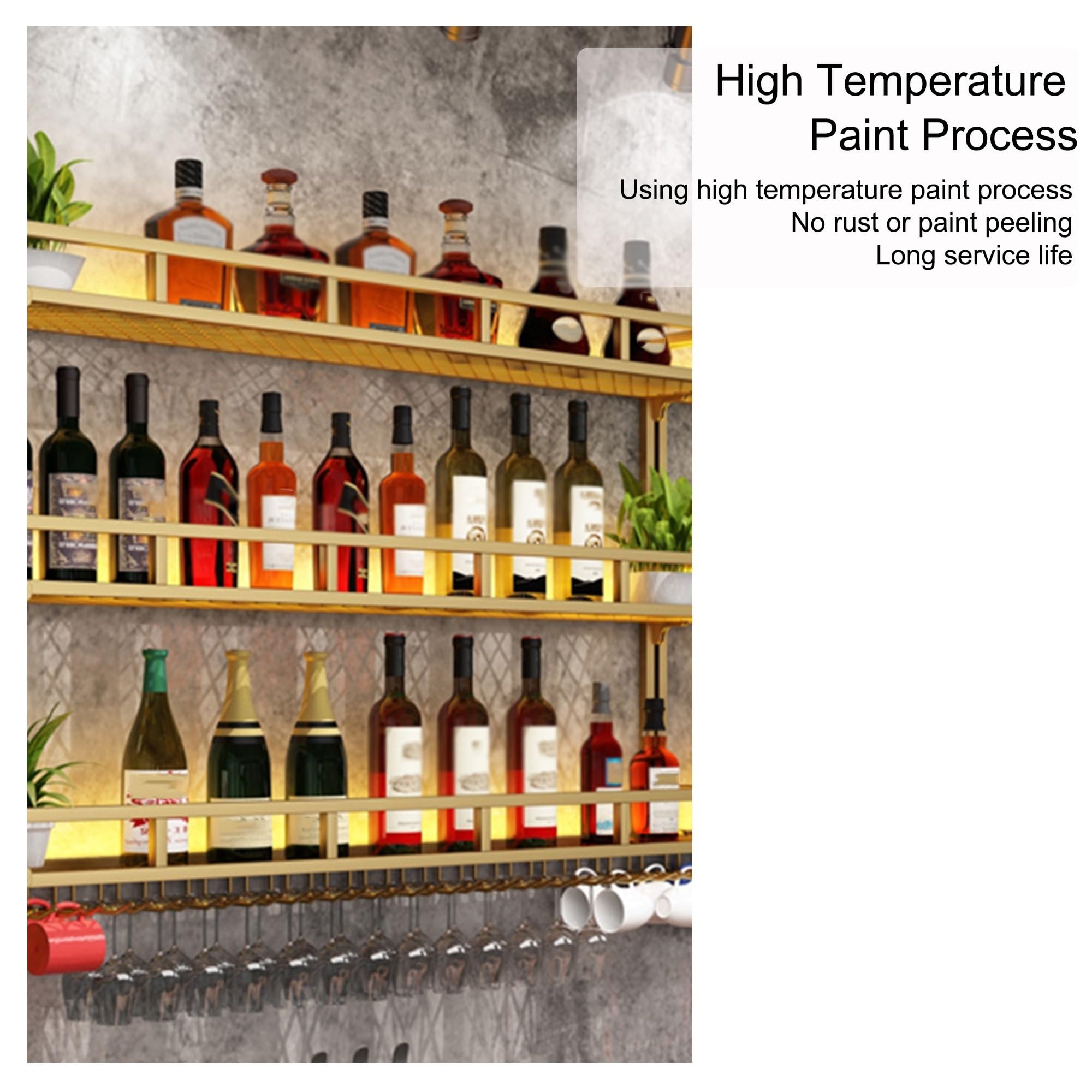 Portabottiglie da parete con luce a LED, 80 cm / 31.49in, nero, mensola per vino, elegante mobile da cucina, mini bar, per sala da pranzo e bar di casa